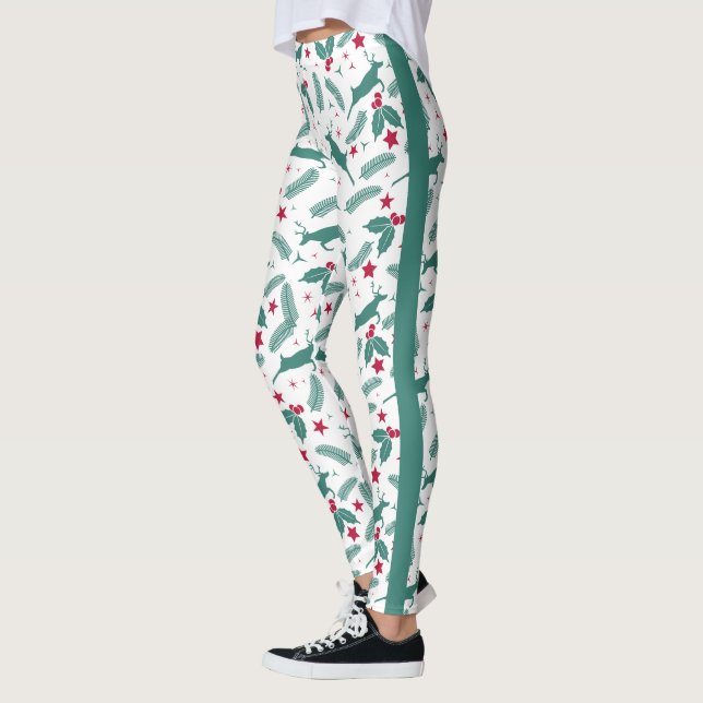 Christmas holly and deer pattern leggings (Left)