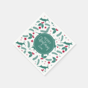 Christmas holly and deer pattern napkin