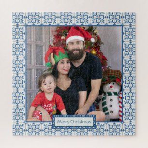 Christmas holly and flowers petals tiles frame jigsaw puzzle