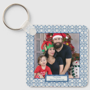 Christmas holly and flowers petals tiles frame key ring