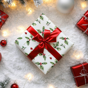 Christmas Holly and Mistletoe Wrapping Paper
