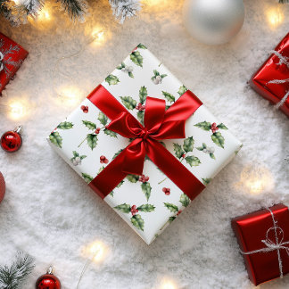 Christmas Holly and Mistletoe Wrapping Paper