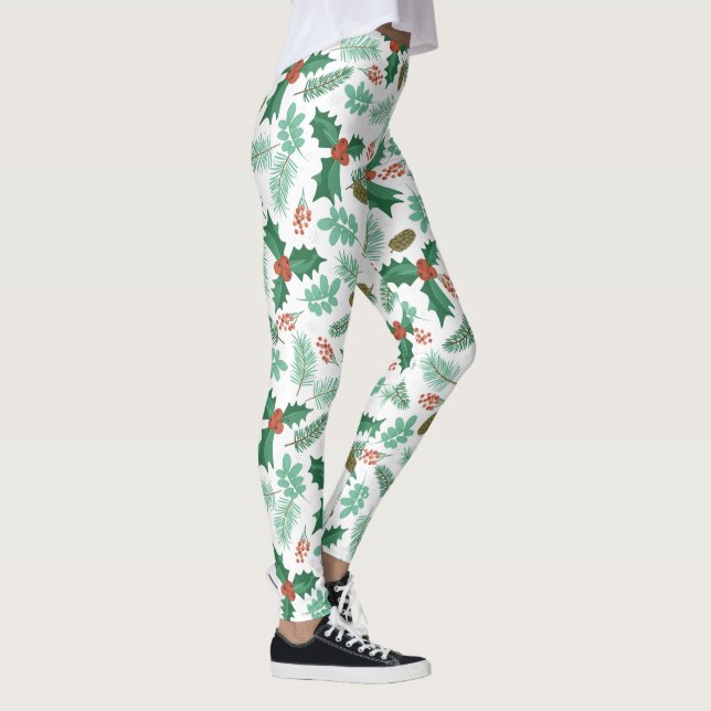 Christmas holly and pine cones pattern leggings (Right)