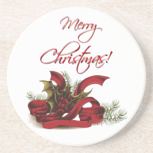 Christmas Holly and Pines Coaster