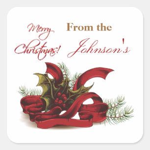 Christmas Holly and Pines Square Sticker