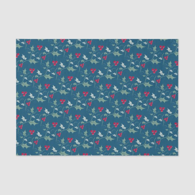 Christmas holly and red berries grey green red tissue paper (Front)