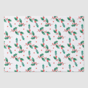 Christmas holly and red berries pattern tissue paper