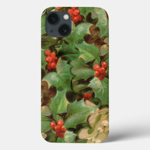 Christmas holly art print winter greenery iPhone 13 case