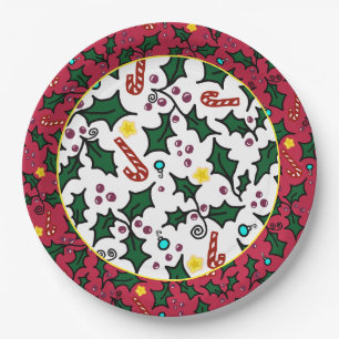 Christmas Holly Artistic Pattern Party Paper Plate