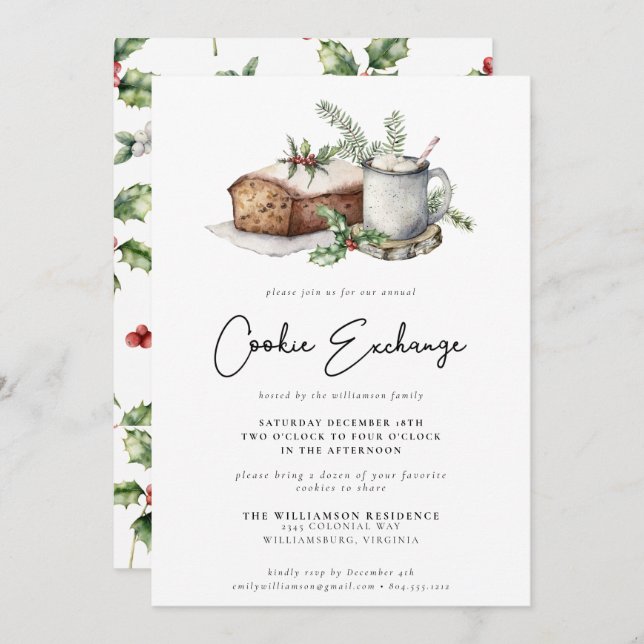 Christmas Holly Berries Cookie Exchange Party  Invitation (Front/Back)