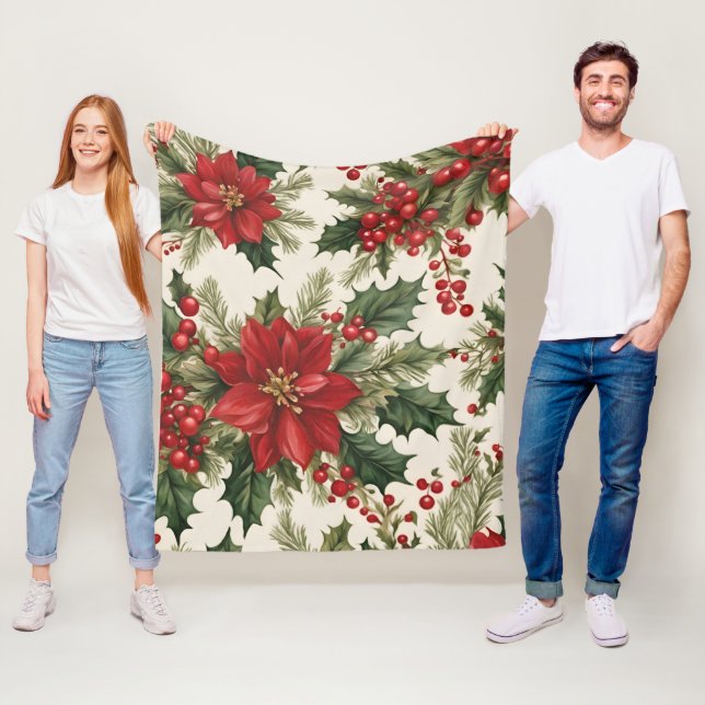 Christmas Holly & Berries Fleece Blanket (In Situ)