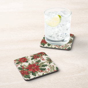 Christmas Holly & Berries Hard plastic coaster