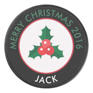 Christmas Holly & Berries Hockey Puck