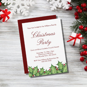 Christmas Holly Berries Party  Invitation