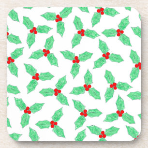 Christmas holly berries pattern coaster