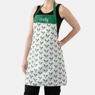 Christmas Holly Berries Pattern Personalised Apron