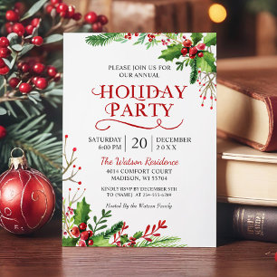 Christmas Holly Berries Rustic Chic Holiday Party Invitation