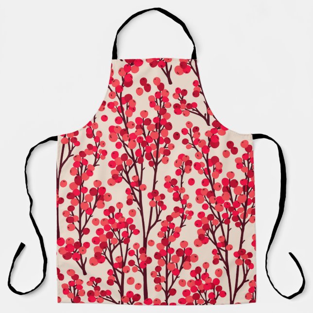 Christmas Holly Berries Seamless Pattern Apron (Front)