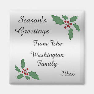 Christmas Holly & Berries Seasons Greetings Magnet
