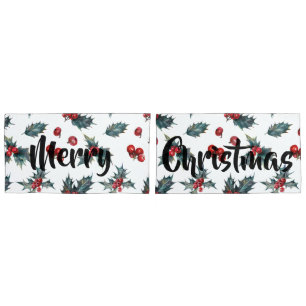 Christmas Holly & Berries with Merry Christmas Pillowcase