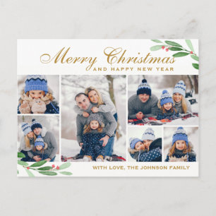 Christmas Holly Berry 6 PHOTO Collage Greeting Postcard