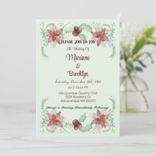 Christmas Holly Berry Botanical Greenery Evergreen Invitation