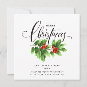Christmas Holly Berry Branch Corporate Greeting Ho Holiday Card