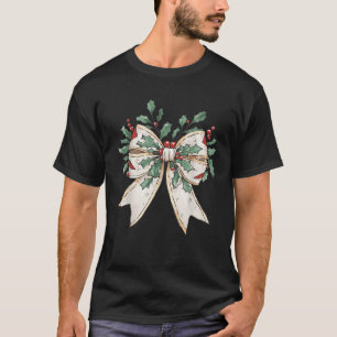 Christmas Holly Berry Coquette Bow Christmas Seaso T-Shirt