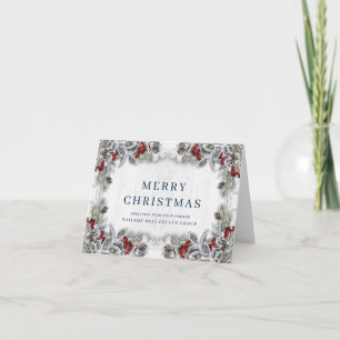 Christmas Holly Berry Corporate Rustic Greeting Holiday Card