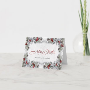 Christmas Holly Berry Corporate Rustic Greeting Holiday Card