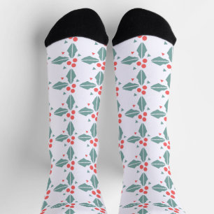 Christmas Holly Berry Geometric Festive Holiday Socks