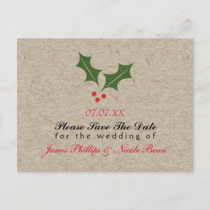 Christmas Holly Berry Holiday Kraft Brown Postcard