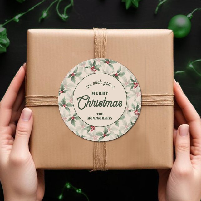 Christmas Holly Berry Homemade Food Holiday Baking Classic Round Sticker (We Wish you a Merry Christmas holly and berries homemade food holiday baking round stickers)