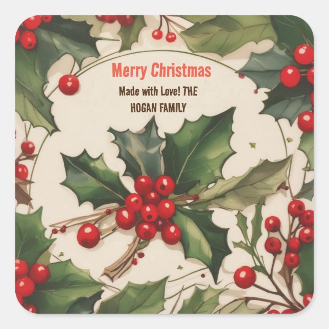Christmas Holly Berry Homemade Food Holiday Baking Square Sticker (Front)