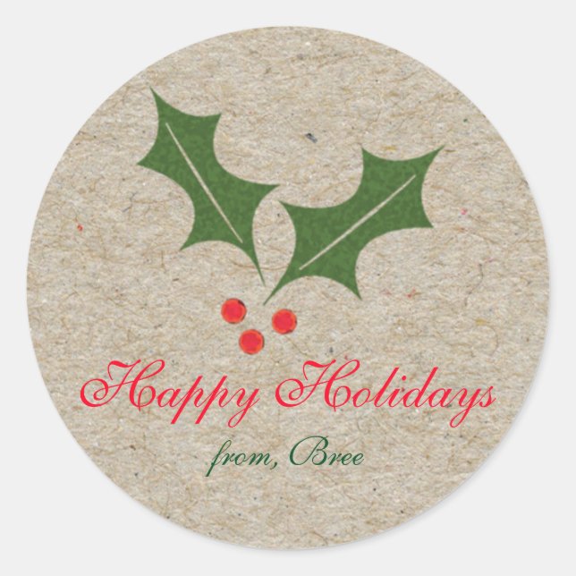 Christmas Holly Berry Kraft Paper Holiday Stickers (Front)