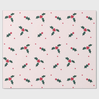 Christmas Holly Berry & Leaves Holiday Wrapping Paper