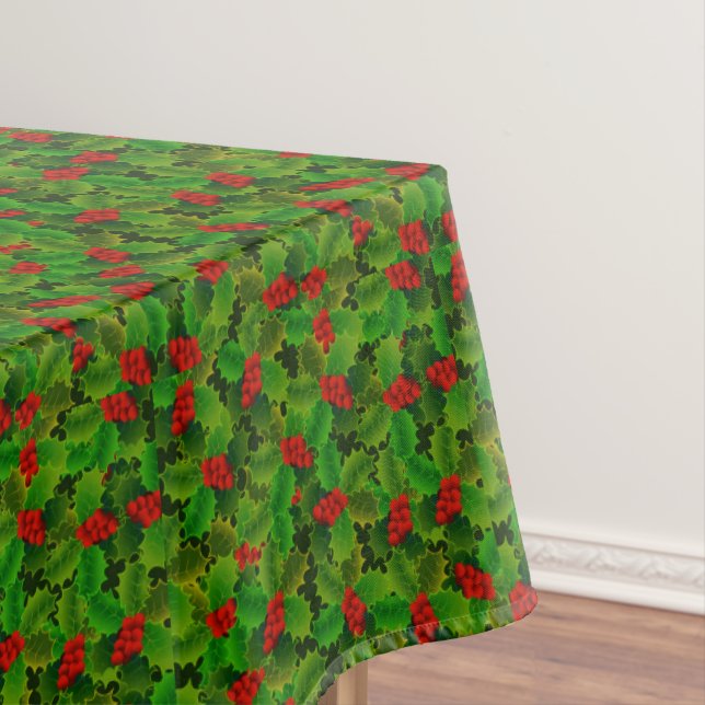 Christmas Holly Berry Leaves Tablecloth (In Situ)