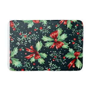 Christmas Holly Berry Pattern Bath Mat