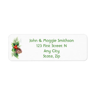 Christmas Holly Berry Pine Greenery Return Address Label