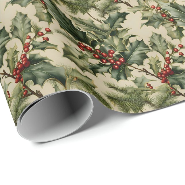 Christmas Holly Berry Wrapping Paper (Roll Corner)