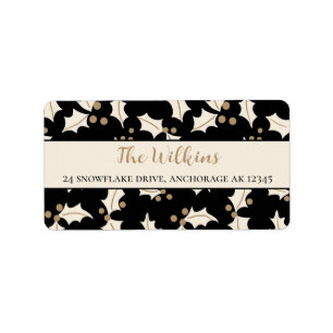 Christmas Holly Black and Gold Return Address Label