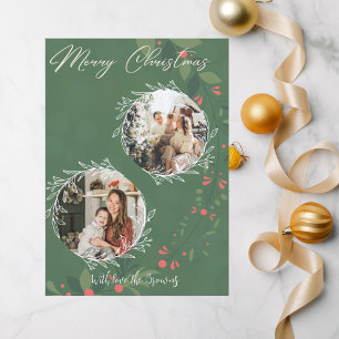 Christmas Holly Botanical Greenery 2 Photo Navy  Holiday Card