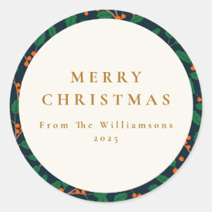 Christmas Holly Botanical Greenery Custom From  Classic Round Sticker