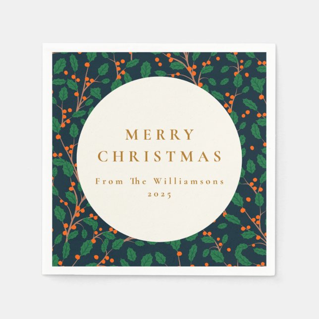 Christmas Holly Botanical Greenery Custom From  Napkin (Front)