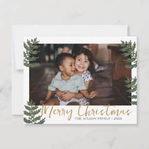 Christmas Holly Botanical Greenery Family Photo Holiday Card