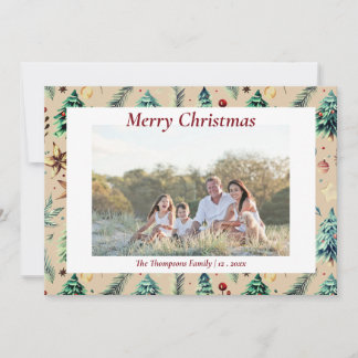 Christmas Holly Botanical Greenery Photo Dun  Holiday Card