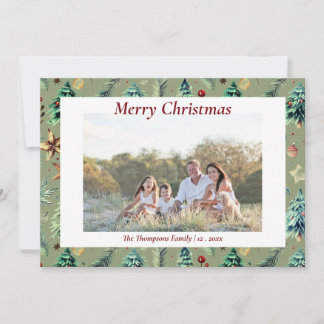 Christmas Holly Botanical Greenery Photo MossG  Holiday Card