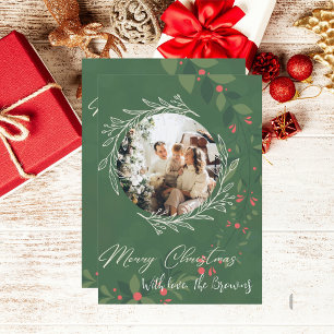 Christmas Holly Botanical Greenery Photo Navy  Holiday Card