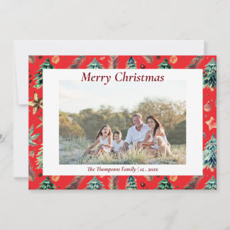 Christmas Holly Botanical Greenery Photo Red  Holiday Card
