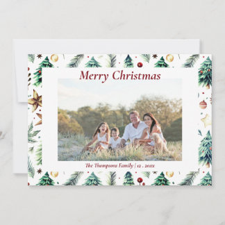 Christmas Holly Botanical Greenery Photo White Holiday Card